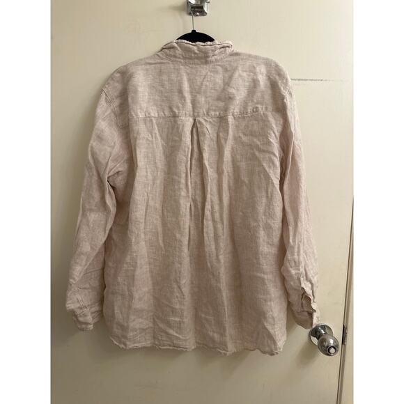 Grayson Linen Button Up Shirt Beige Long Sleeve Coastal Grandma Minimalist Large - Picture 7 of 7